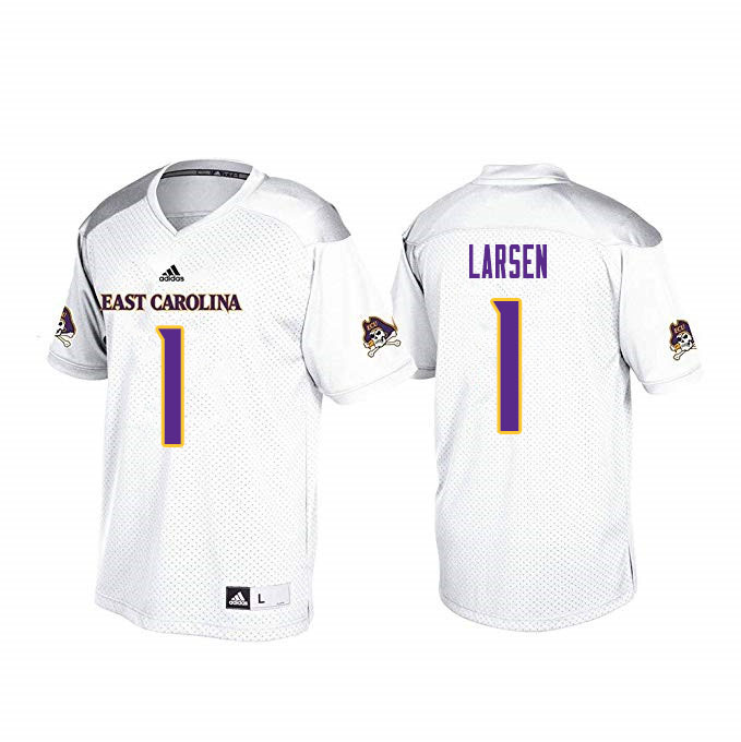 Men #1 Luke Larsen ECU Pirates College Football Jerseys Sale-White